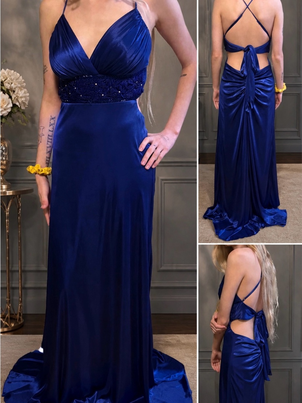 B. Darlin Royal Blue Formal Gown Size 1/2 Junior Prom Dress Side Cutout Ruched